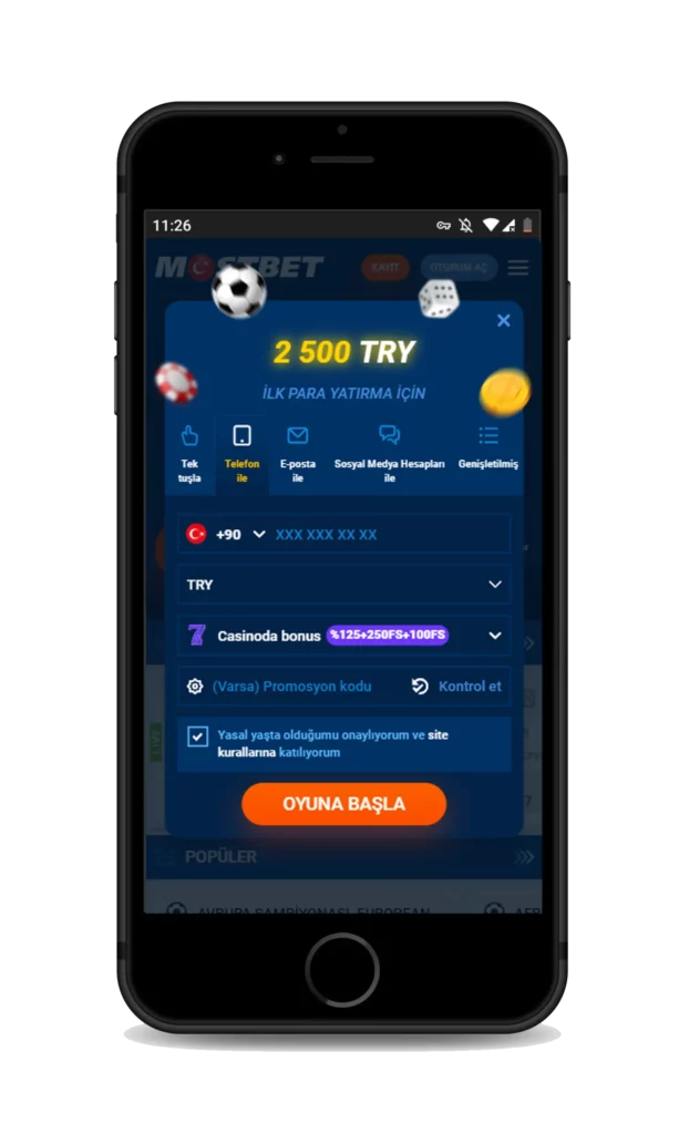 Mostbet TR-27'de Cep Telefonu ile Kayıt.